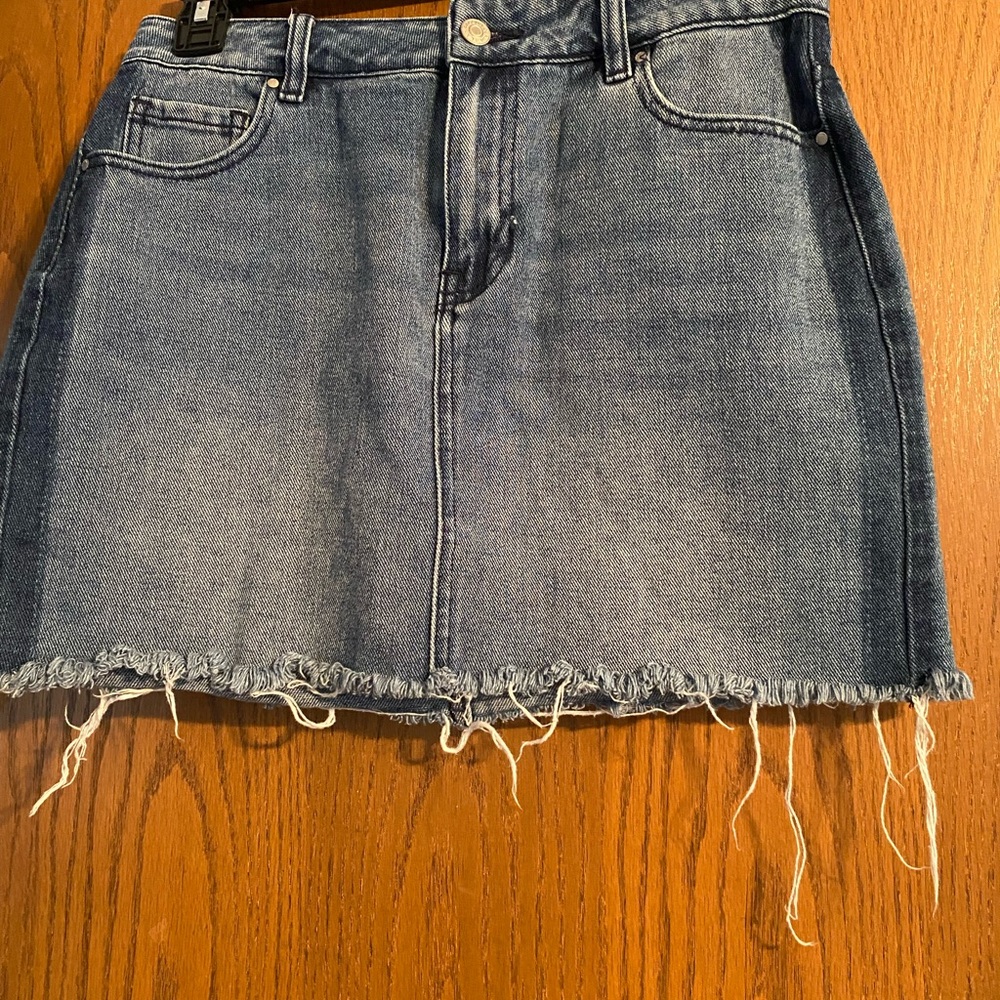 Denim Mini Skirt with Frayed Hem